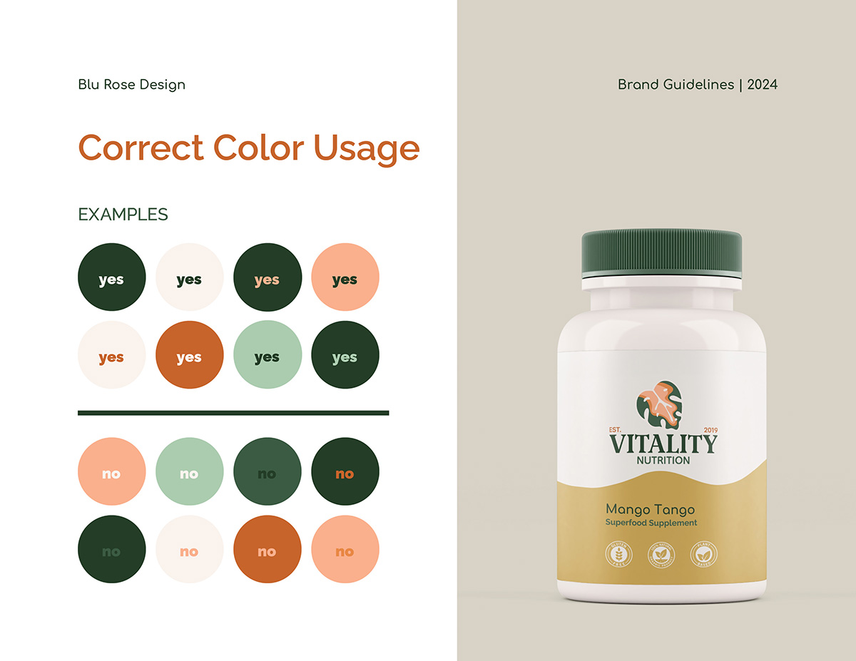 Vitality Nutrition Brand Identity correct color usage