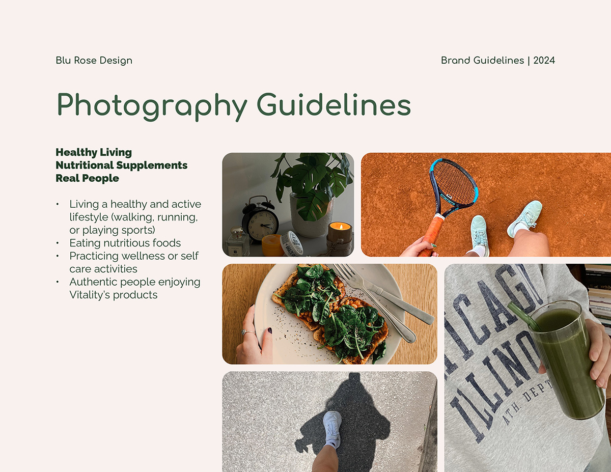 Vitality Nutrition Brand Identity photography guidelines