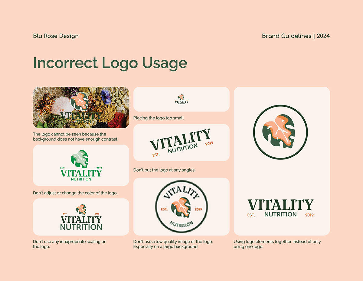 Vitality Nutrition Brand Identity incorrect logo usage