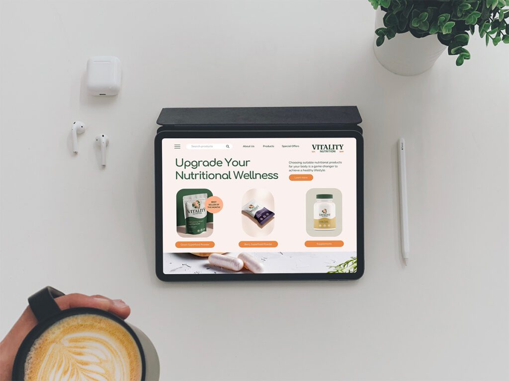 Vitality Nutrition website on Ipad mockup